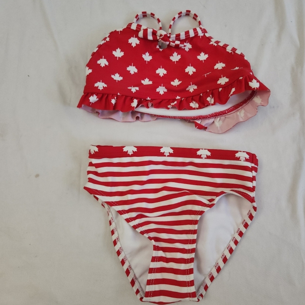 George girls size 4T Red candadian bathing suit #JL1
